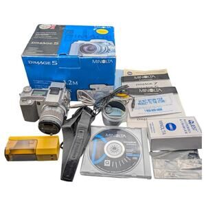 Vintage Minolta DiMAGE 5 Digital Camera 3.3MP 7x Zoom Box Manuals Charger TESTED
